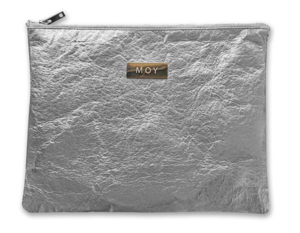 Pochette argentée en fibre d’ananas Piñatex (medium)