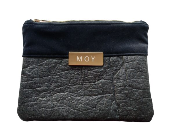 Pochette noir en velours et fibre d’ananas Piñatex (medium)