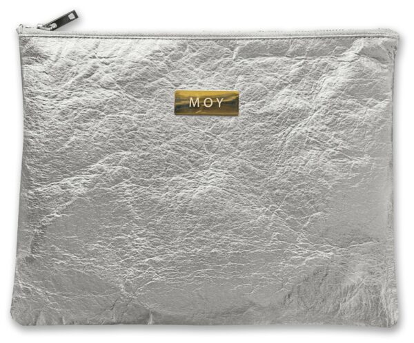 Pochette Ordinateur argentée en fibre d’ananas Piñatex (17 pouces)